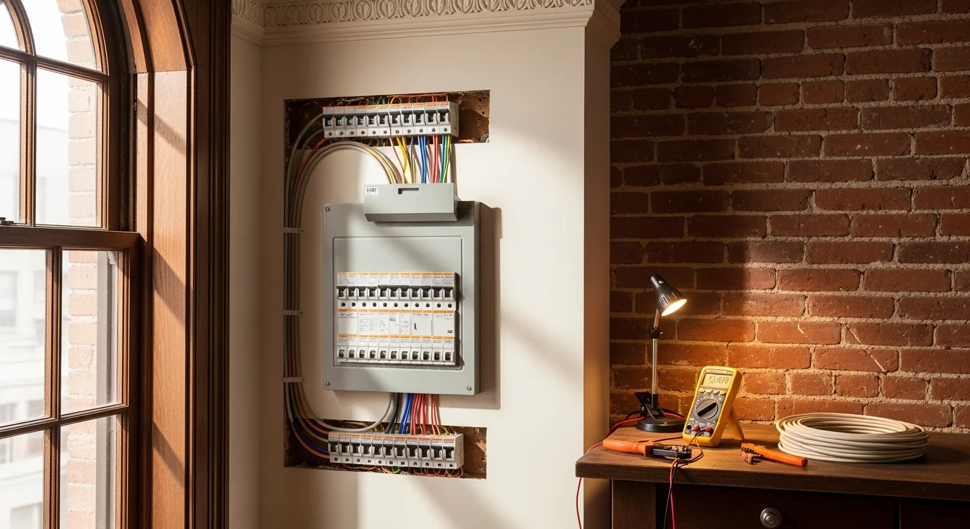 Electrician installing electrical wiring and outlets