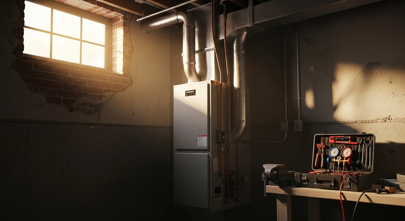 HVAC technician servicing heating and cooling system