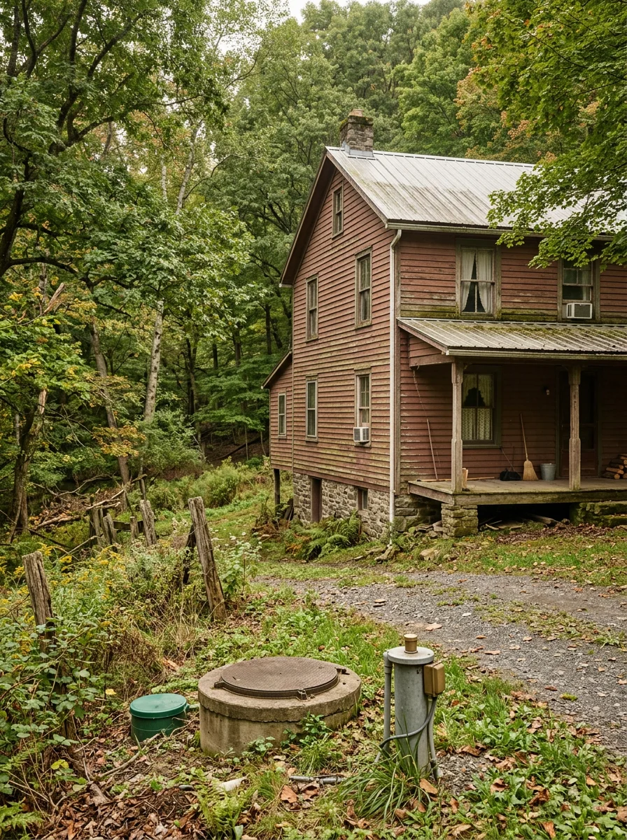 Rural Pennsylvania home with septic system and well water infrastructure typical of Wayne County properties