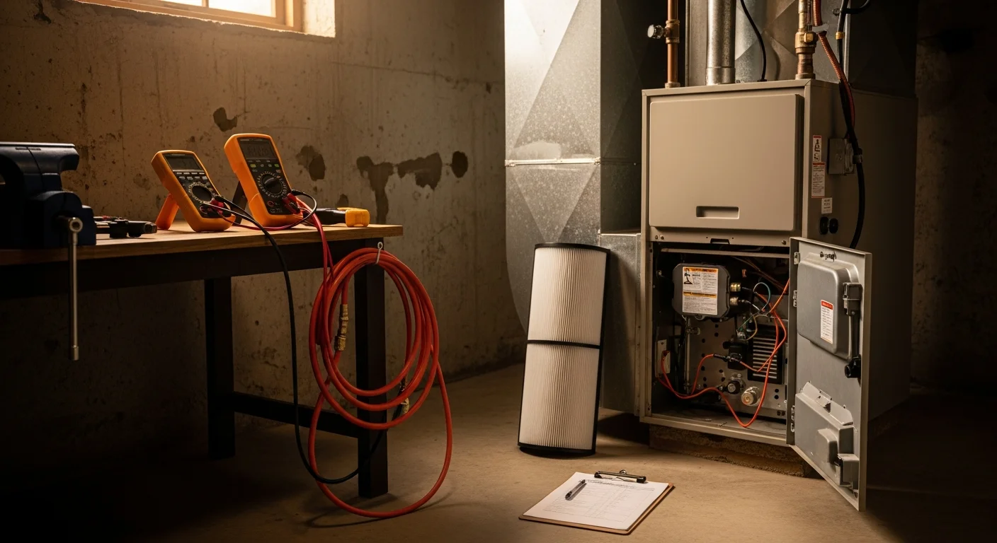 An Ez HPS technician performing a heating system tune-up and inspection at a residential property in Hudson Valley, NY.
