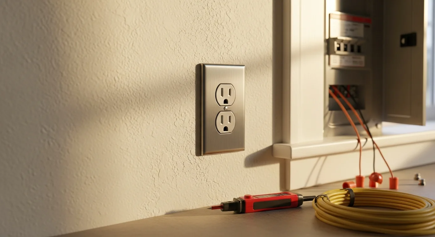 A licensed Ez HPS electrician installing a new electrical outlet in a residential room in Hudson Valley, NY.